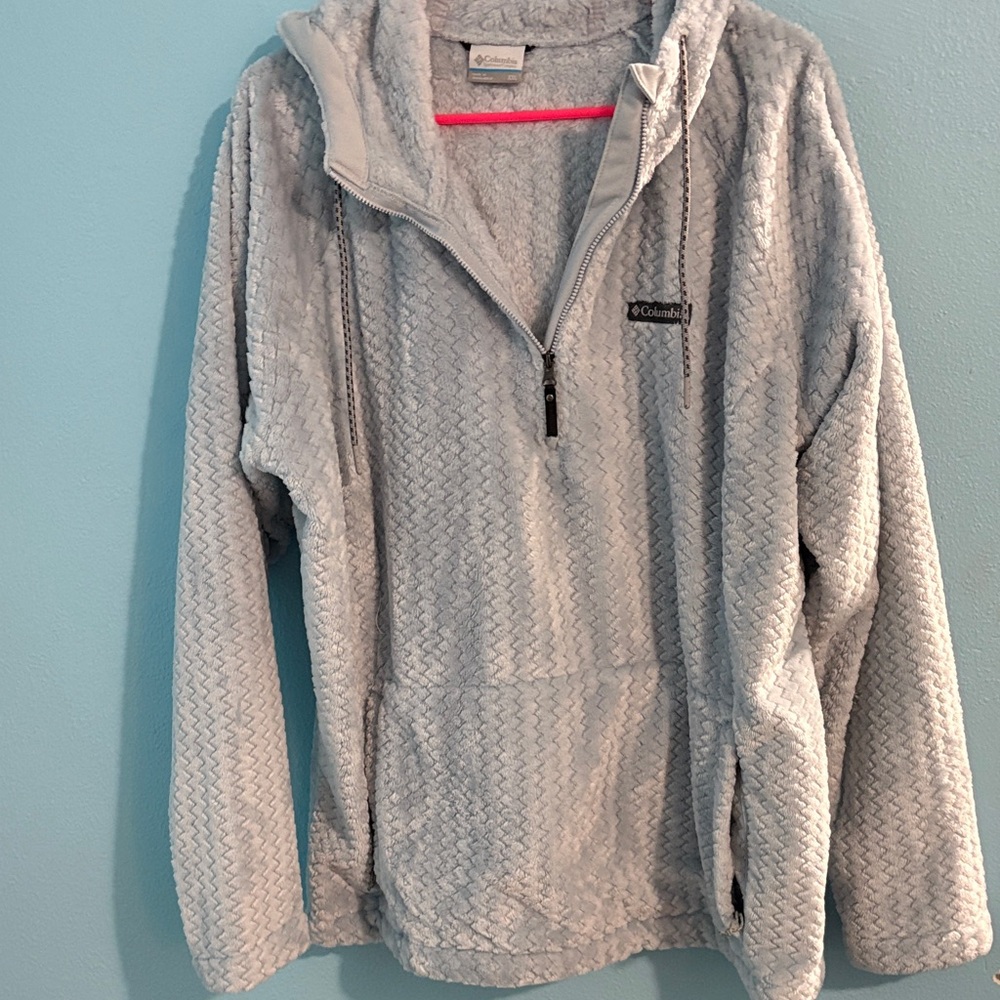 Columbia Light Blue/Gray Textured 1/4 zip Fleece Hoodie